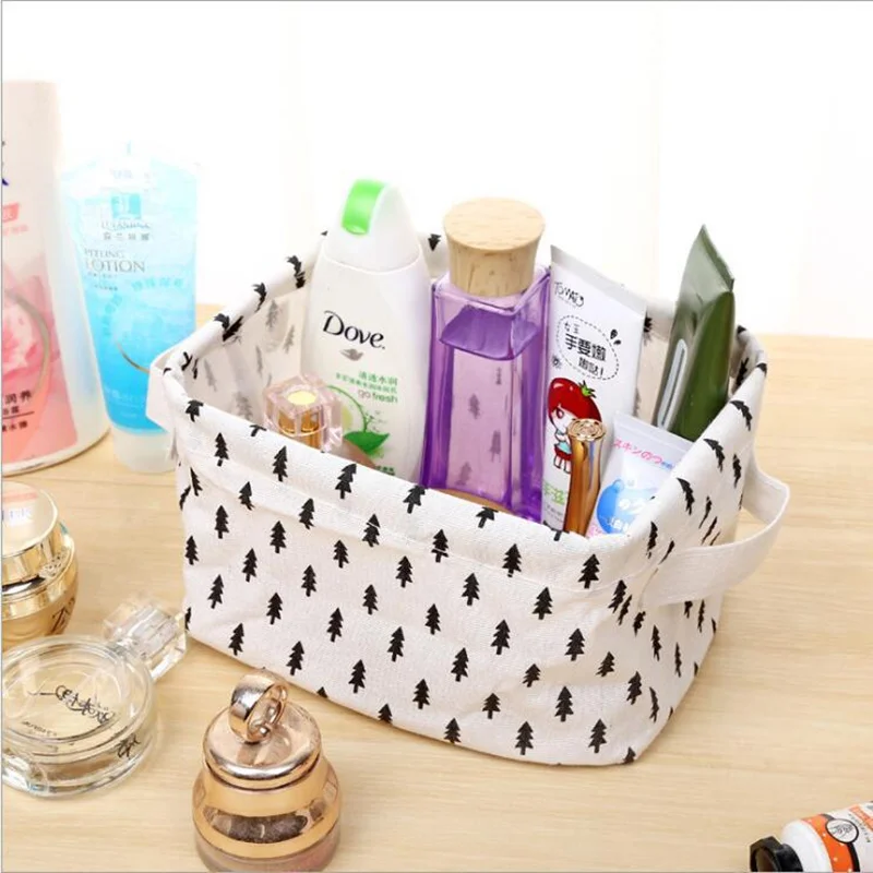 

New fresh desktop organizer cotton and linen storage basket portable handle storage basket fabric storage for boxes
