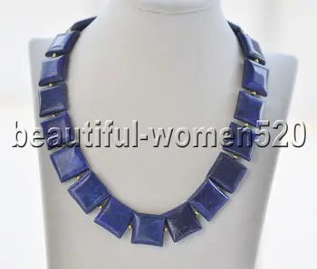 

Z8920 20mm Blue Square Coin Lapis Lazuli Bead Necklace 20inch