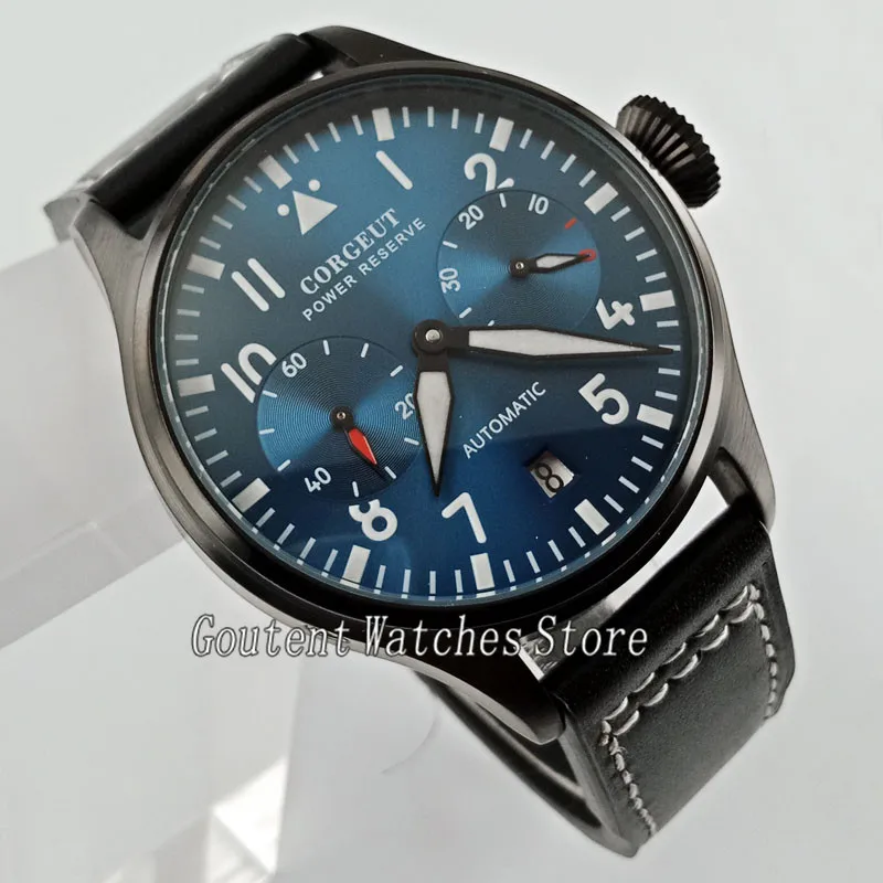

Corgeut 42mm Blue Dial PVD Case Power Reserve Automatic Mens Watch 2702