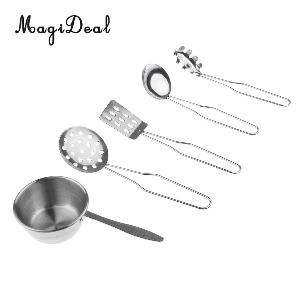 5Pcs/Set Stainless Steel Kitchen Metal Utensils All Purpose Kitchen Tool Set for Children Kids Pretend Play Toys