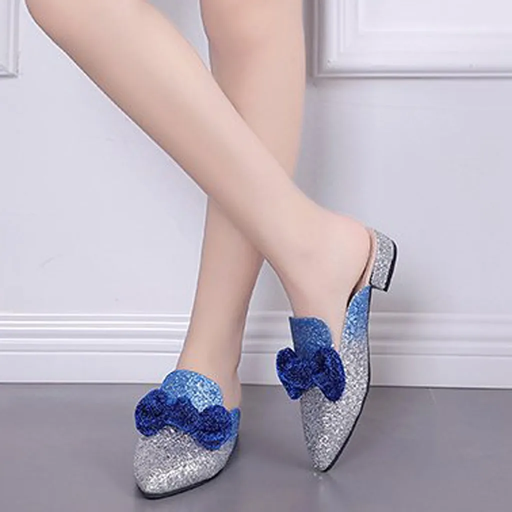 

2019 Women's Summer h slippers Casual Fashion Large Size Sequins Sandals Bow Slippers Shoes slippers for women Flip flops