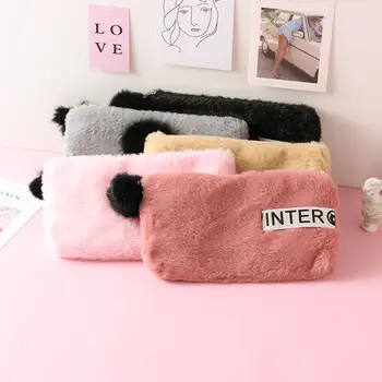 

Coloffice Plush Candy Color Cute Zipper Little Girl Hair Ball Pencil Bag Students Stationery Storage Office School Supplies 1PC