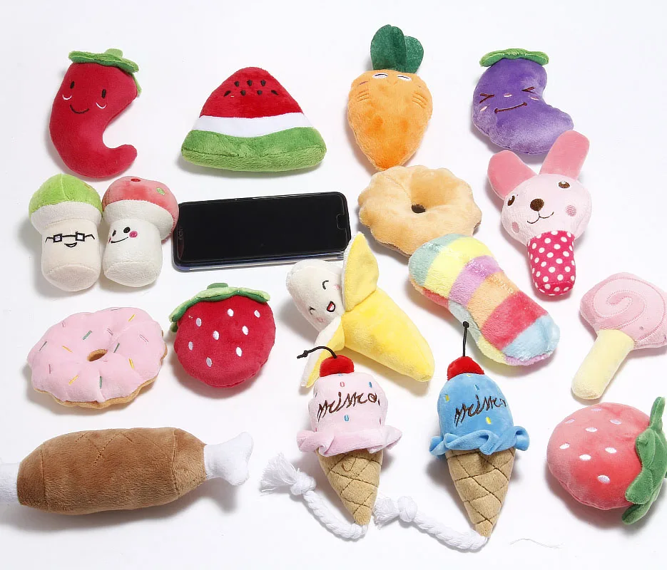 

1pc plush dog chews toys, fruits, vegetables, interactive cats, toys, pet products, dog training chili, eggplant and radish