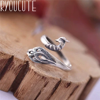 

Real Silver Color Peacock Rings for Women Gifts Wedding Jewelry Large Antique Finger Rings Anelli