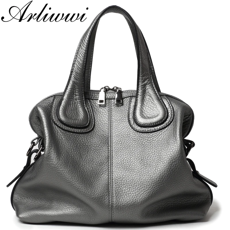 Arliwwi Luxury Extra Soft Real Leather Handbags Women Bags Designer Genuine Leather women&#39;s Dark ...