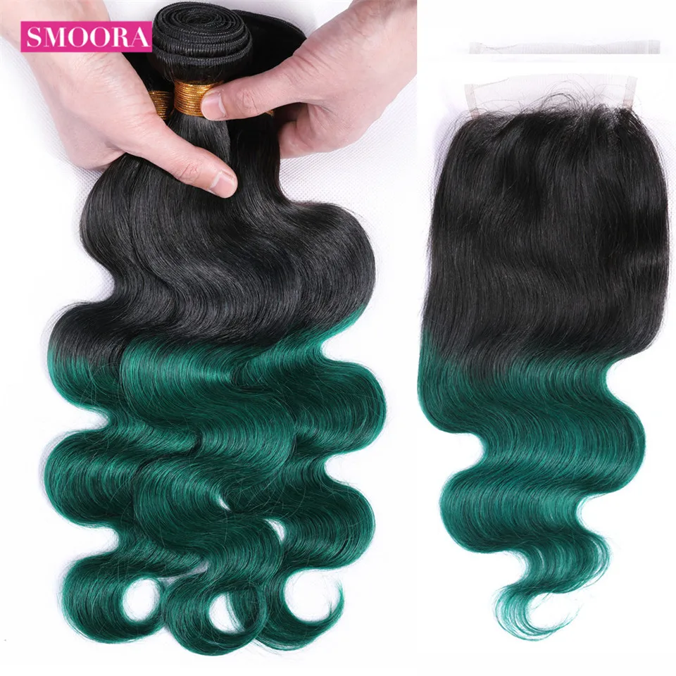 Smoora Ombre Bundles With Closure 1B/Green Two Tone Ombre Human Hair Weave Brazilian Body 3 Bundles Hair With Closure Non Remy Smoora Ombre Bundles With Closure 1B/Green Two Tone Ombre Human Hair Weave Brazilian Body 3 Bundles Hair With Closure Non Remy