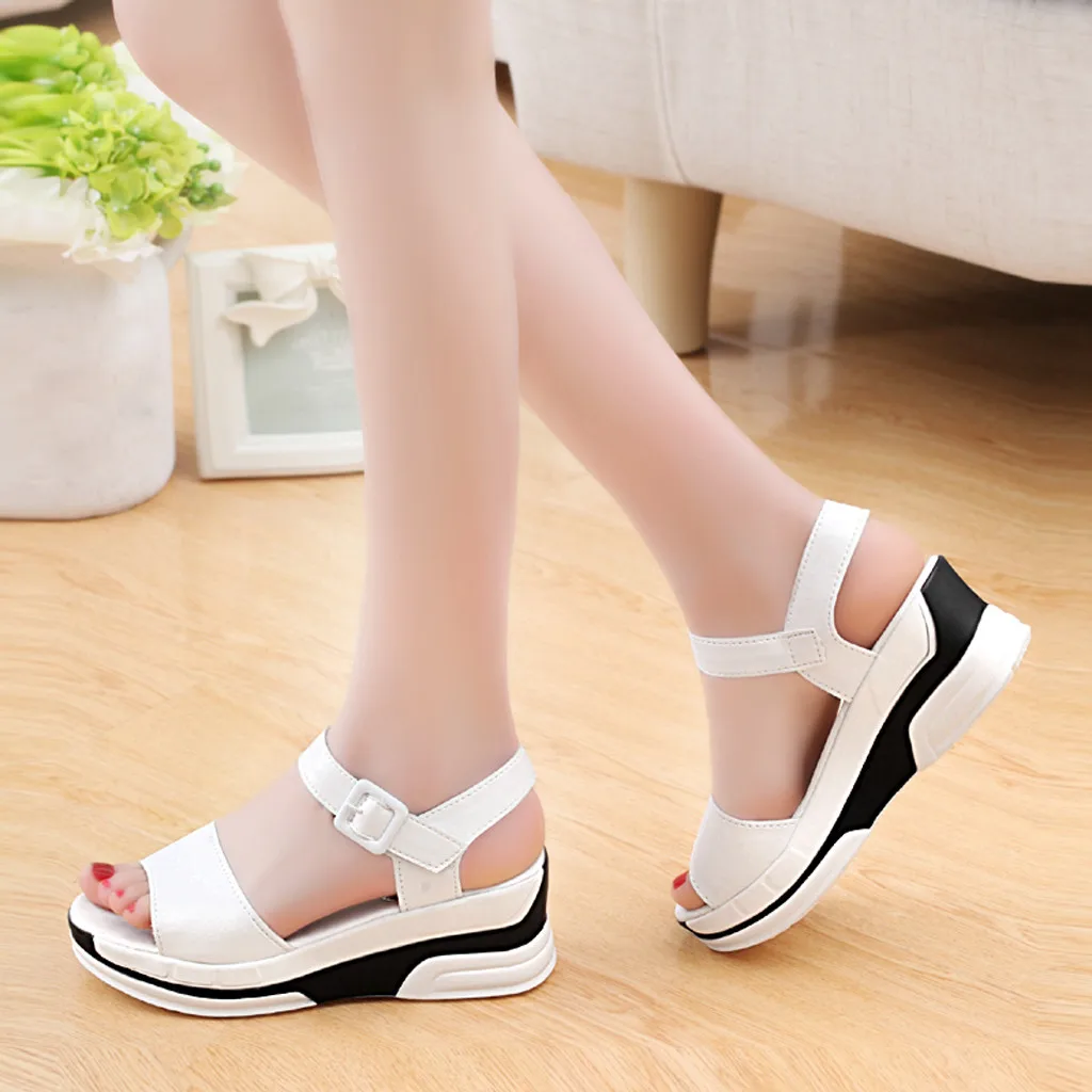 

2019 shoes women fashion summer sandals solid color Summer Sandals With Flat-Bottomed Muffin And Platform Women's Sandals