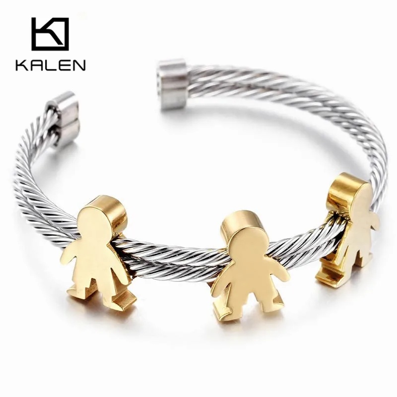 Kalen, индийские золотые браслеты-манжеты для женщин, нержавеющая сталь, мультяшный браслет для мальчиков и девочек, браслет с подвесками, ювелирные изделия, аксессуары, подарок на день рождения - Окраска металла: 3 Gold Boys Cuff