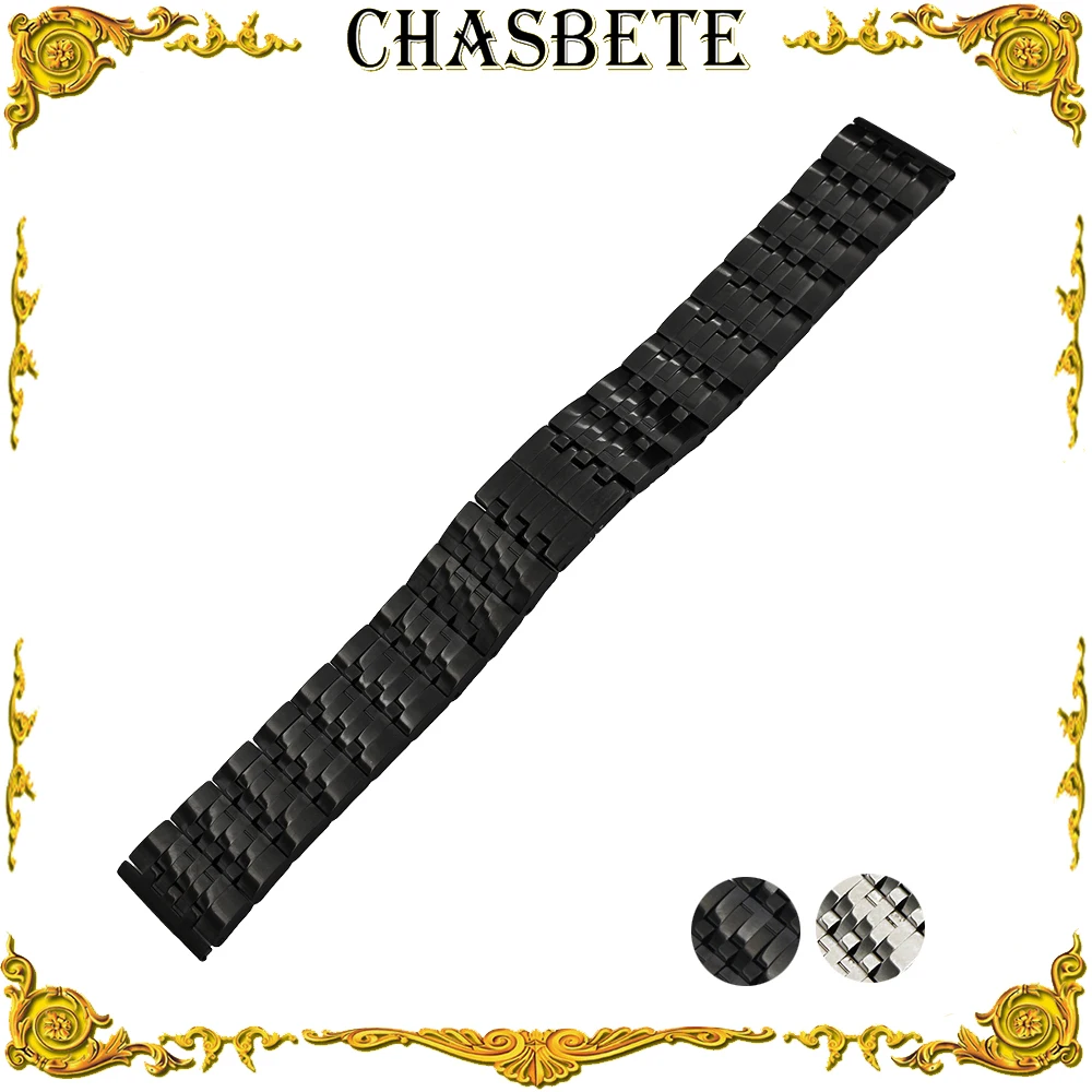 22mm Stainless Steel Watch Band for Cartier Watchband Metal Strap Wrist Loop Belt Bracelet Black Silver Men Women + Spring Bar