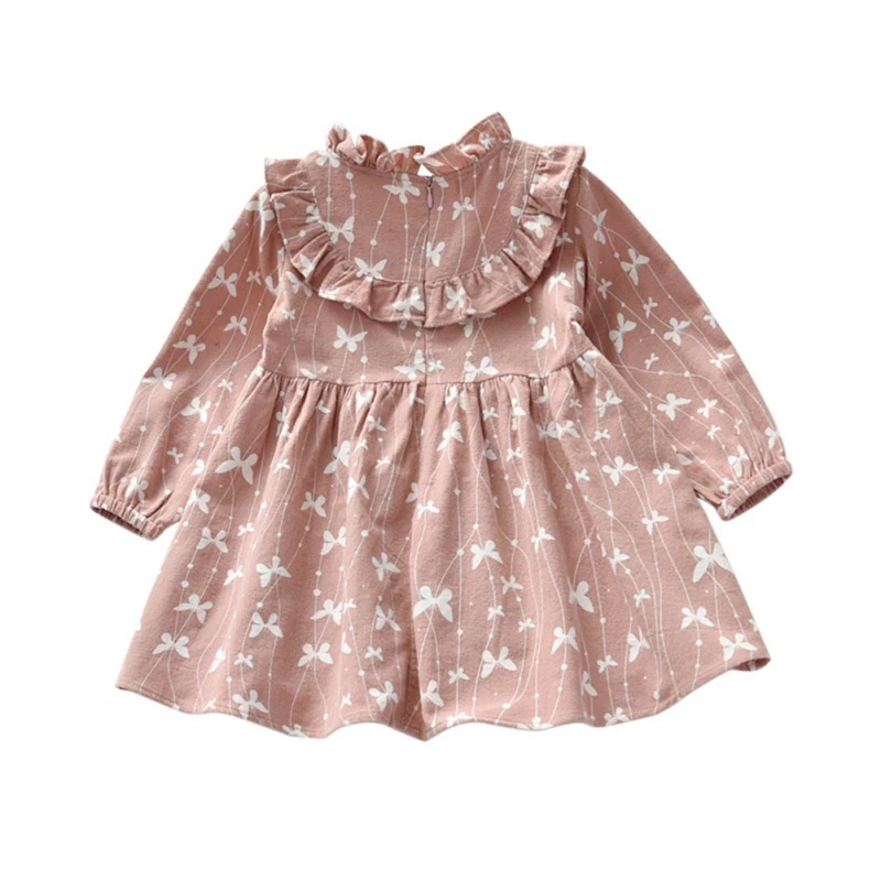 

Spring Girls Dress Fashion Kids Girl Butterfly Print Dresses Long Sleeve Casual Cotton Sundress Outfits for Girl