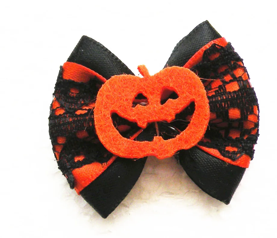 100PC/Lot Smiling Pumpkin Halloween Dog Bows Holiday Bows For Pet Dog