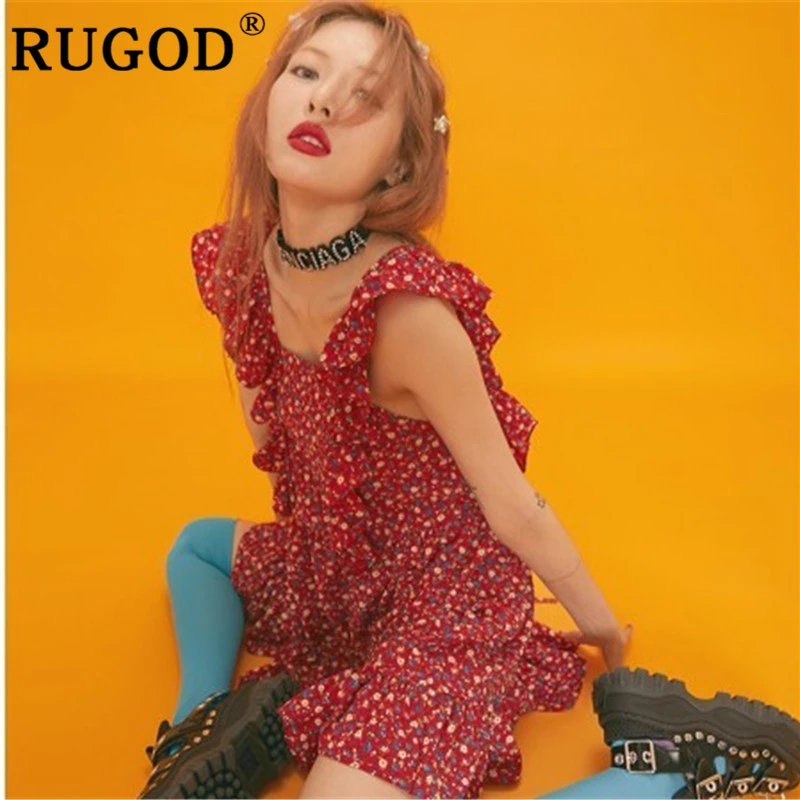 RUGOD модное женское мини платье корейское шикарное летнее с цветочным принтом для