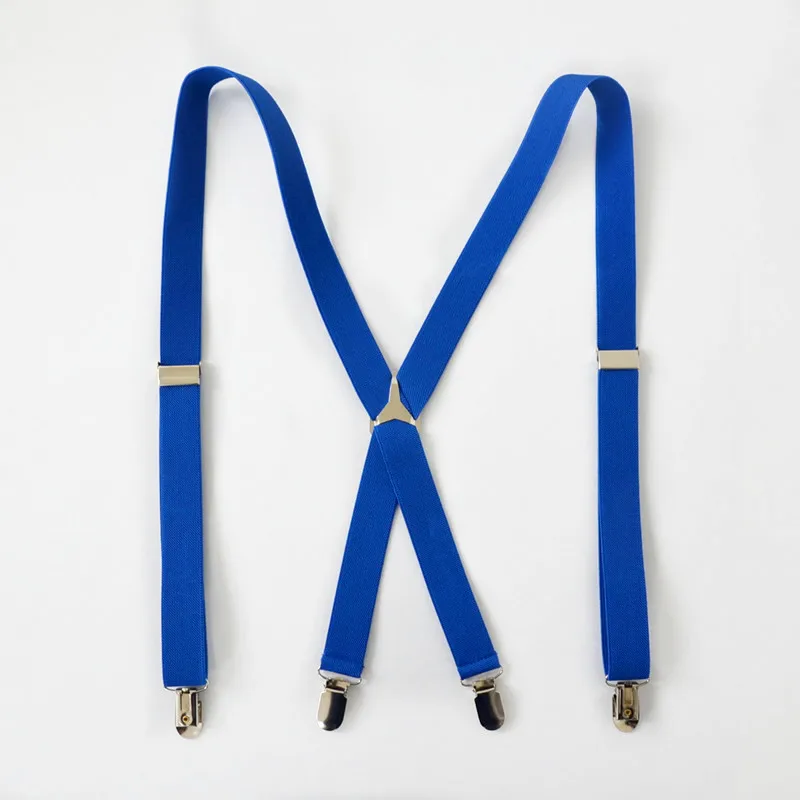 Mens Fashion Solid Navy Blue Suspenders Mens Braces Clip on X Back