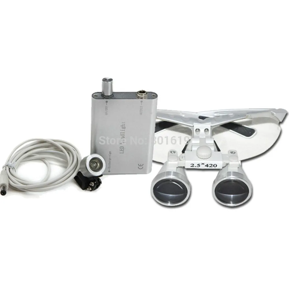 Brand New Silver Dentist Dental Surgical Medical Binocular Loupes 2.5X 420mm Optical Glass Loupe + LED Head Light Lamp Brand New Silver Dentist Dental Surgical Medical Binocular Loupes 2.5X 420mm Optical Glass Loupe + LED Head Light Lamp