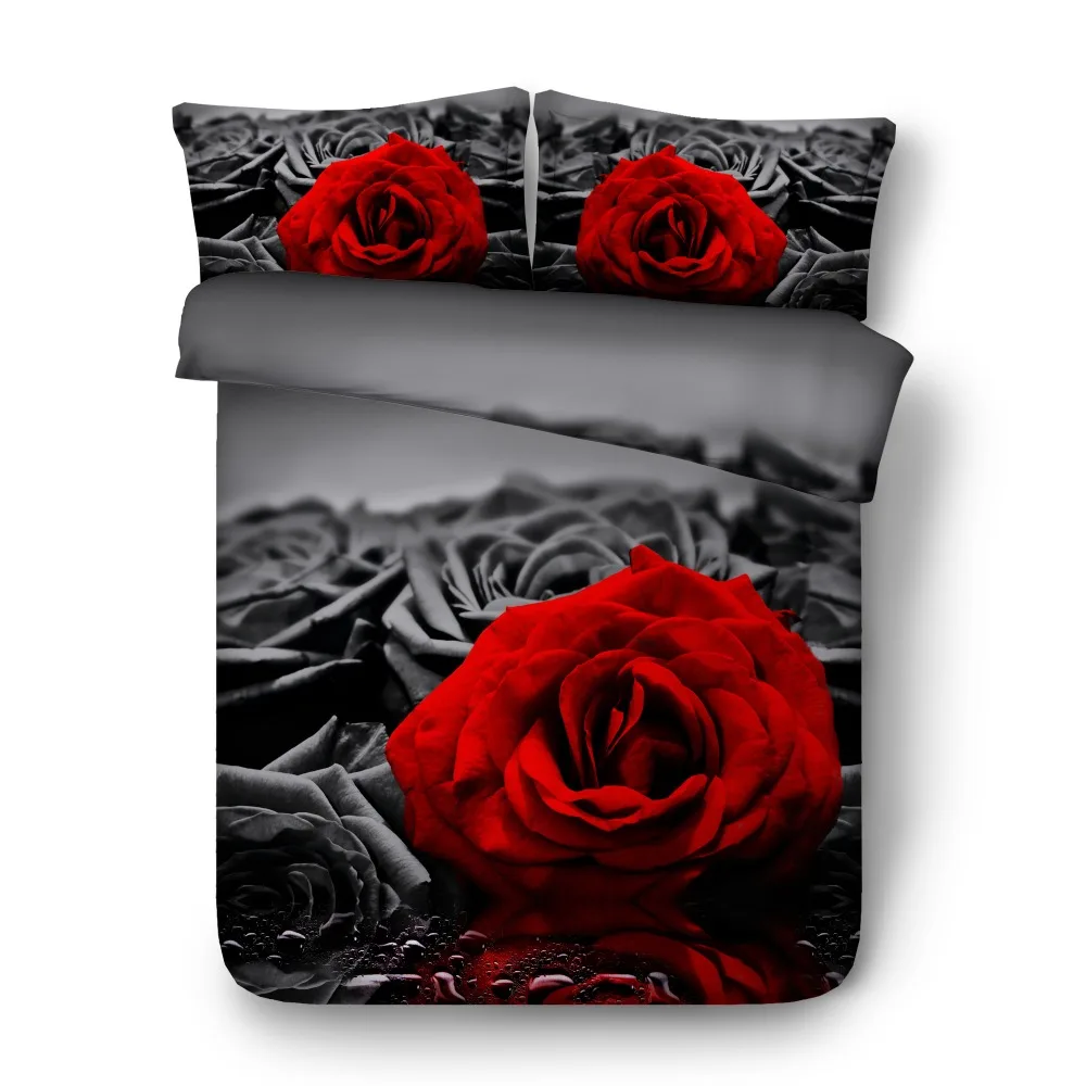 

3pcs red rose duvet cover bedding sets Single Full Queen super king size bed linen piano quilt covers kids adult girls sheets