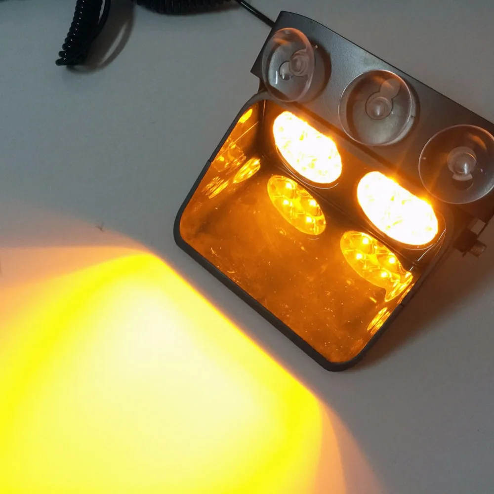 XYIVYG Car 8 LED Amber Yellow Police Strobe Flash Light Dash Emergency