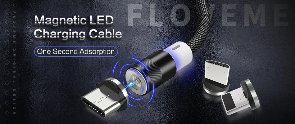 FLOVEME Micro USB кабель 1 м светодиодный магнитный usb type-C кабель для мобильного телефона световые кабели для iPhone samsung S9 Xiaomi зарядное устройство