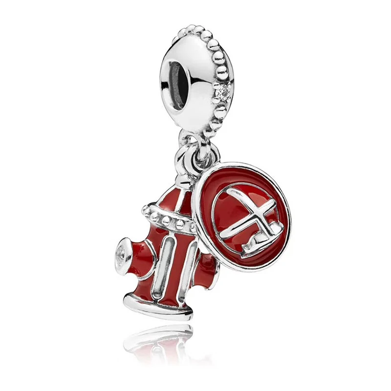 

2019 NEW 100% 925 Sterling Silver Firefighter Essentials Dangle Charm DIY Women's Red Pendant Handing Bead Necklace Jewelry Gift