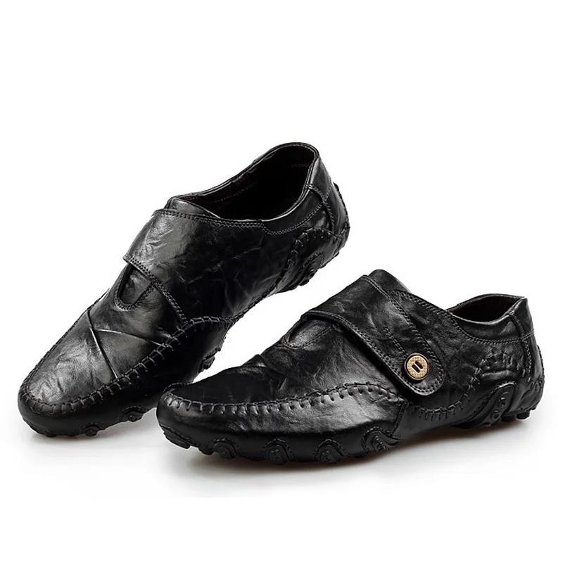 Мужская повседневная обувь из натуральной кожи; сезон осень; рабочие мужские модные водонепроницаемые мокасины на плоской подошве; Всесезонные туфли; A283 - Цвет: Черный