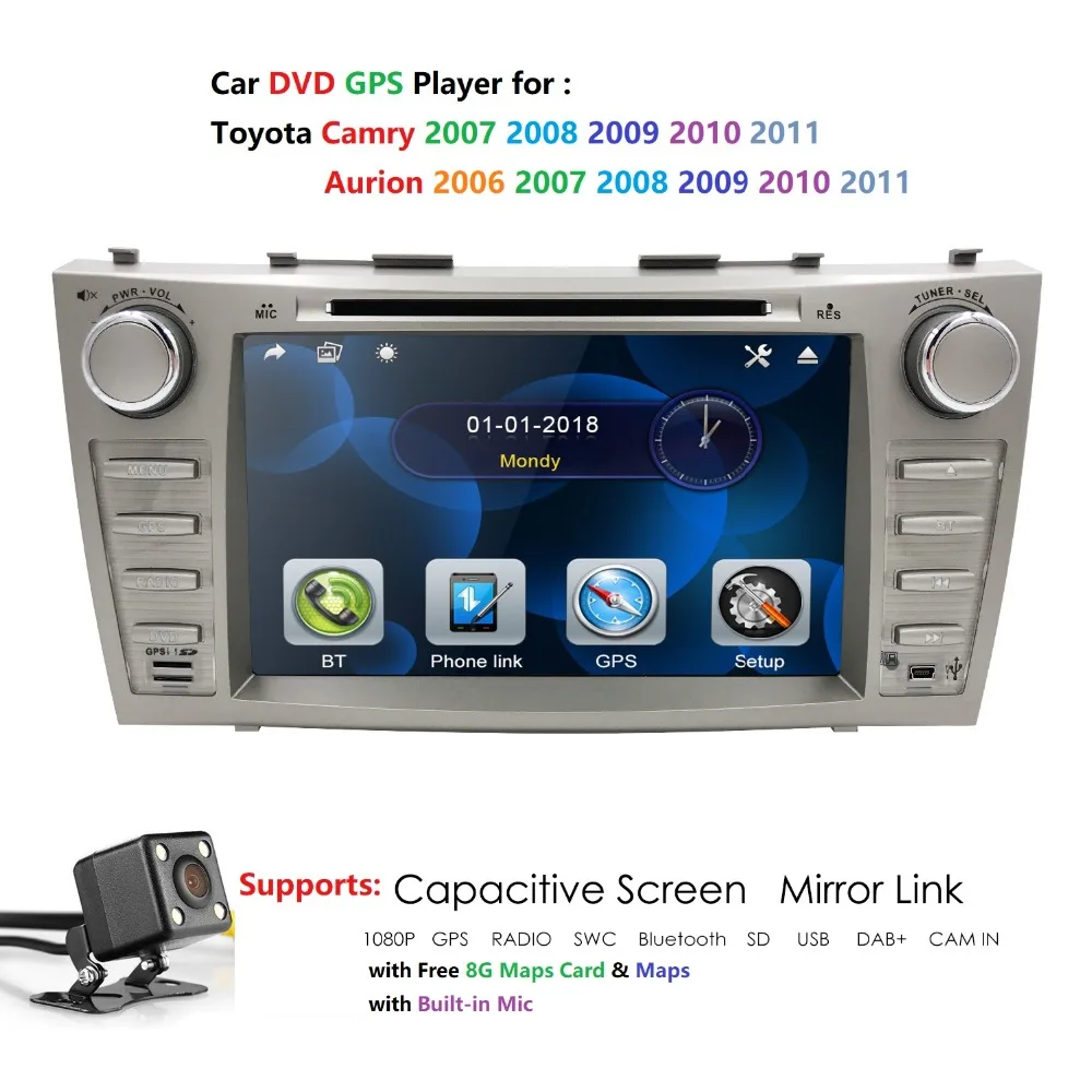 Top 8 Inch 2 Din Car DVD Player GPS Navigation Auto Radio For Toyota Camry 2007 2008 2009 2010 2011 Aurion 2006  RDS AUX USB SWC BT 1