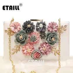 Etaill аппликации шаблон 3D Цветы Crossbody сумка свадебный ужин Сумки ручной Вечерние сумки кошельки коробка сцепления с цепочкой
