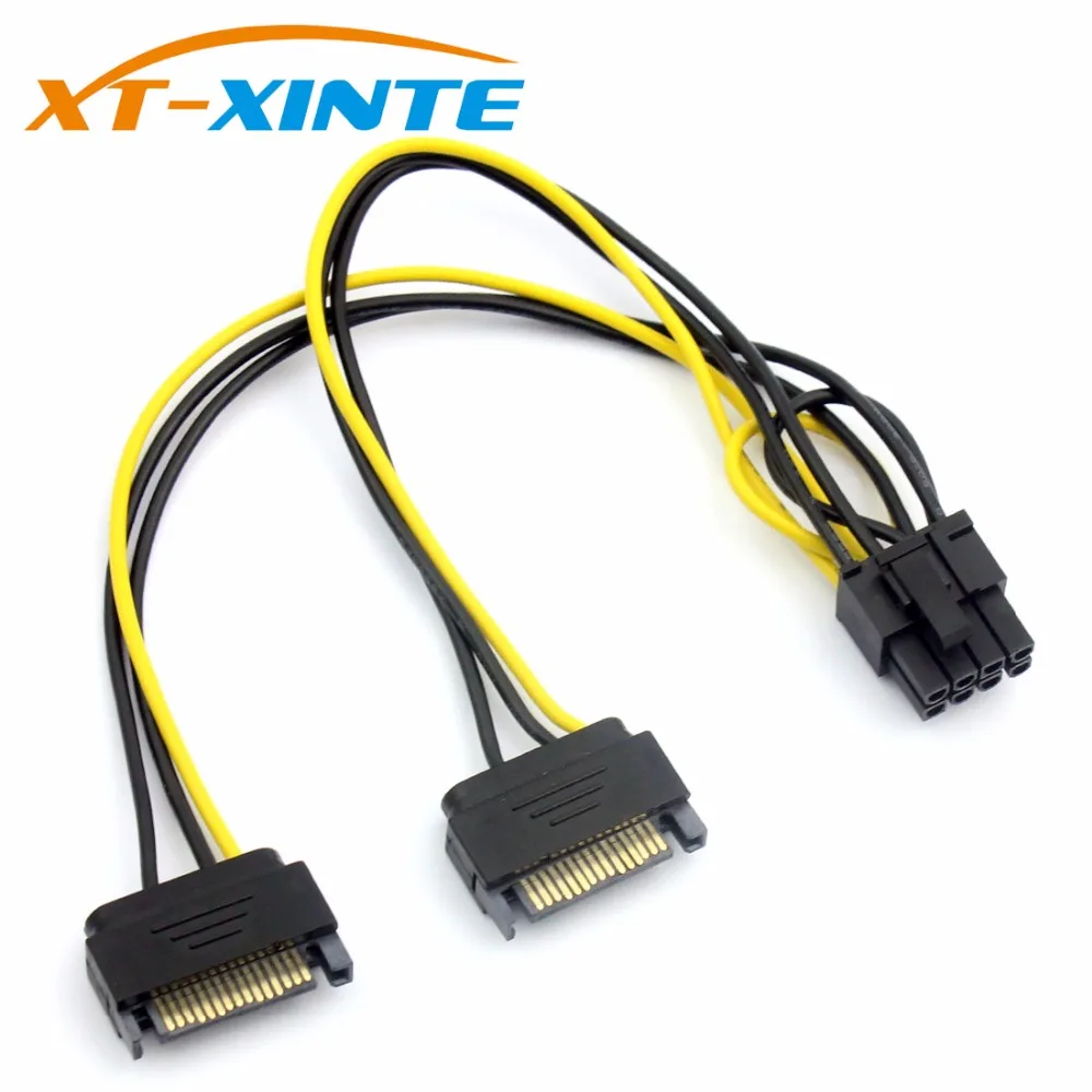 20CM Dual SATA Power Cable 15P to 8P Graphics Card 18AWG ...
