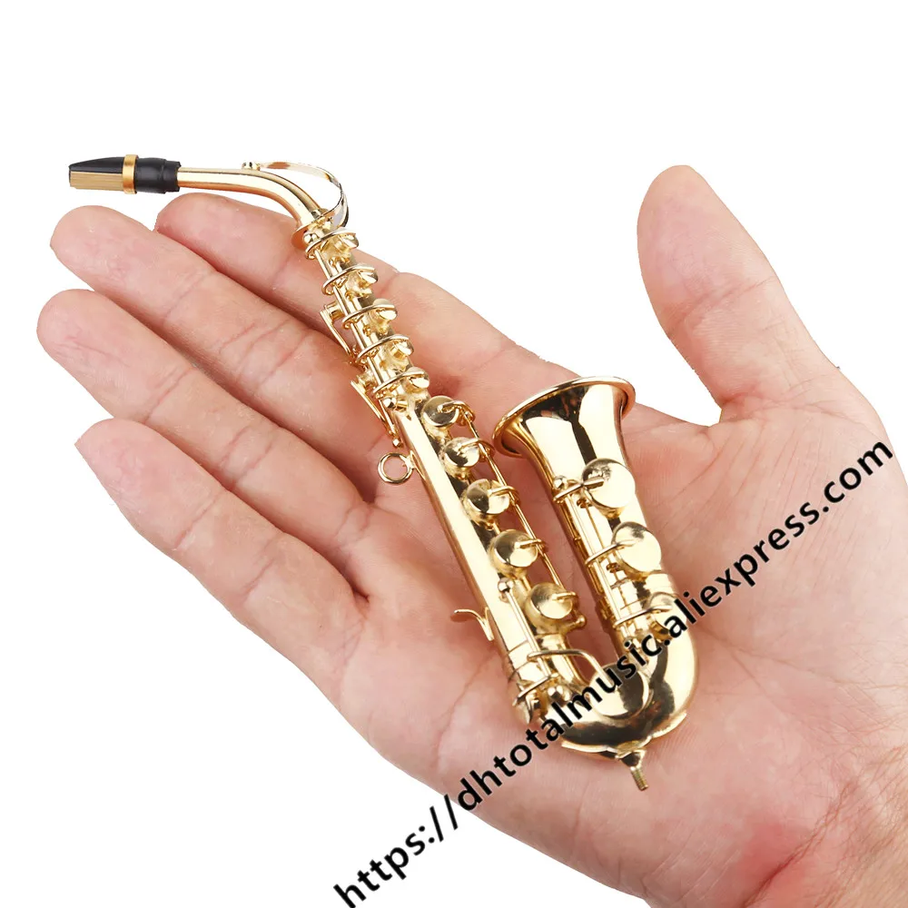 Miniature Alto Saxophone Replica with Stand Gift for Birthday for Kids Exquisite Workmanship Decoration for Music Room/Music Store Desktop Decor