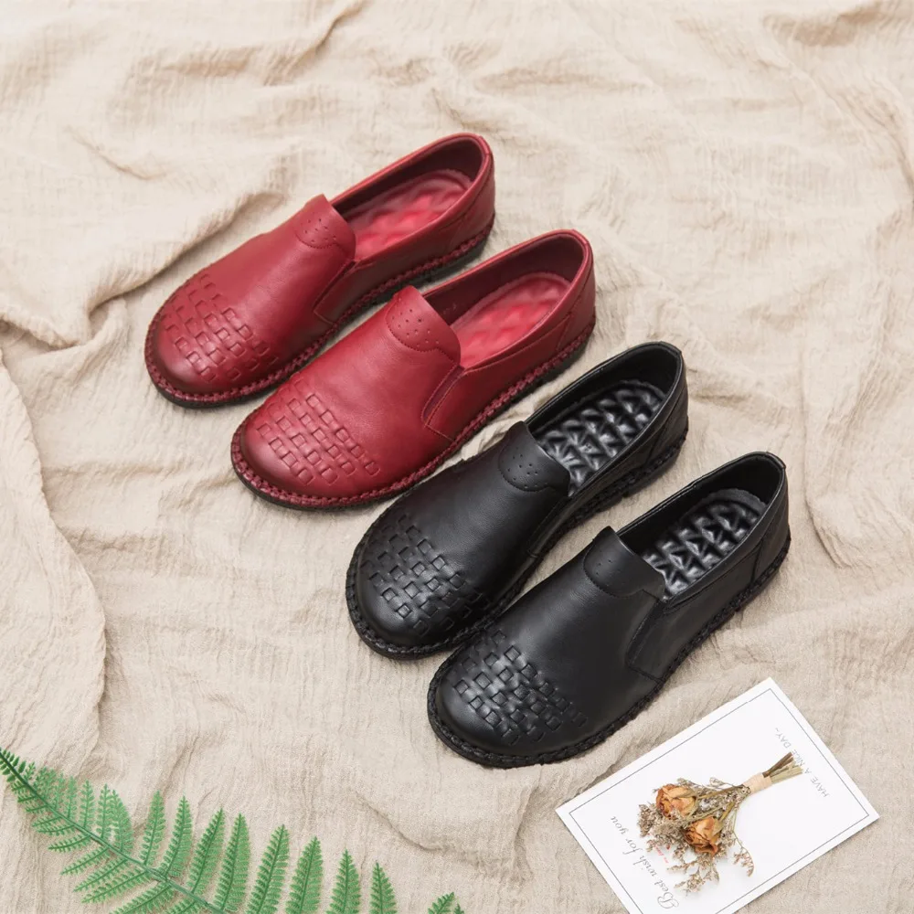 

AARDIMI Vintage Genuine Leather Women Loafers Spring Solid Flats Shoes For Woman Casual Cow Leather Shoes Ladies Mocassins