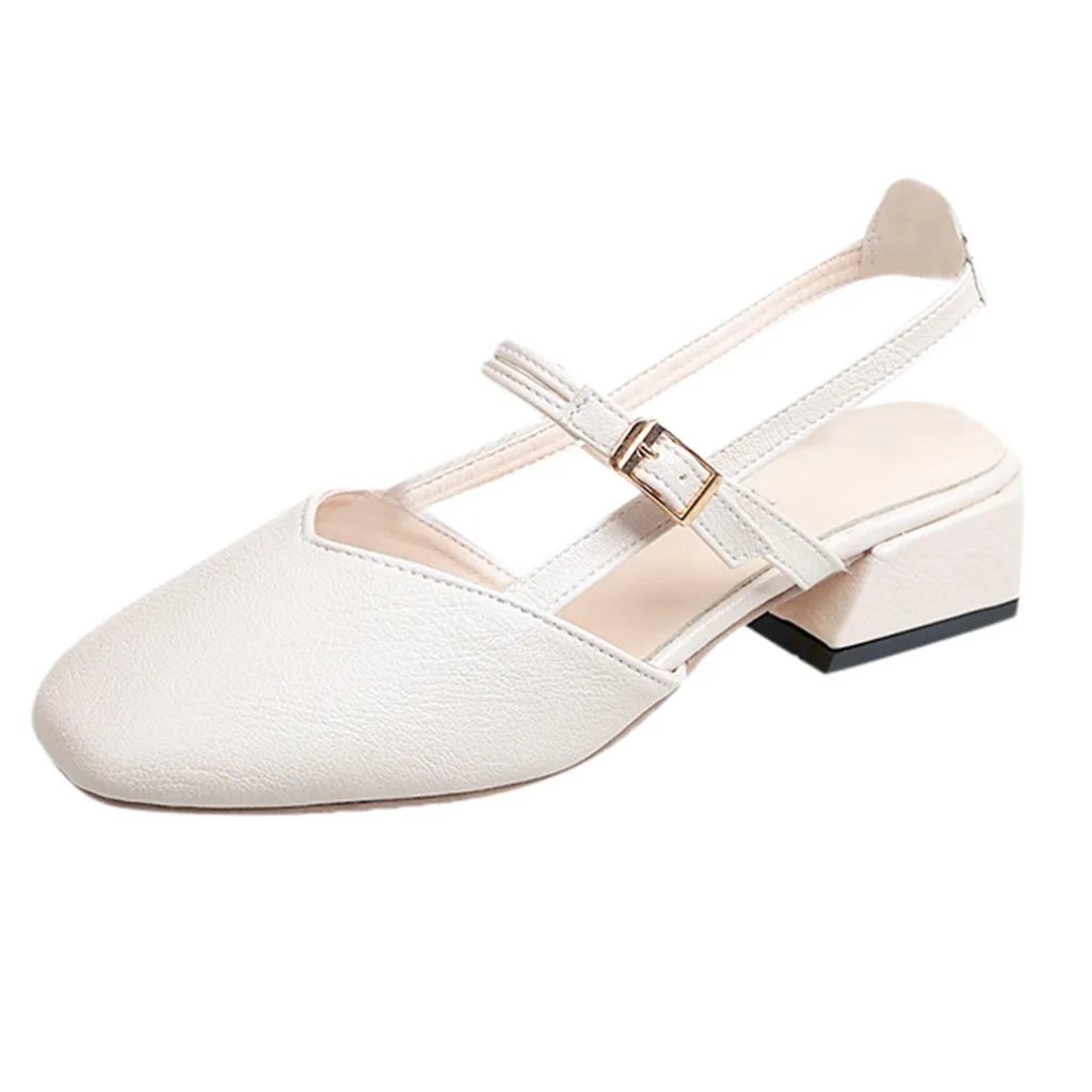 

Jaycosin shoes Women Mid-heeled Buckle Casual Shoes Wild Round Head Thick Heel Single Shoes 2019