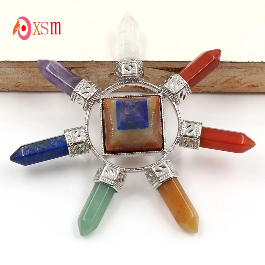 

xinshangmie 7 Chakra Crystal Pyramid Energy Generator Healing Reiki Point Pyramid Seven Direction Reiki Stone Healing Meditation