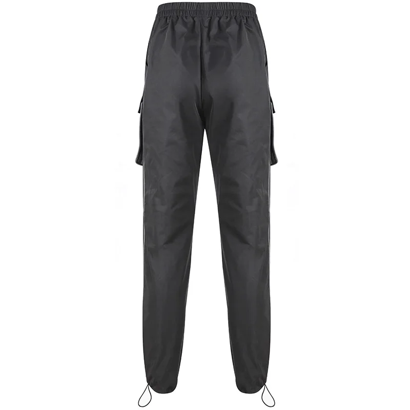

Goth Dark Black Holographic Punk Gothic Pants For Women Harajuku Autumn 2019 Streetwear Grunge Women's Trousers Pockets Pleated