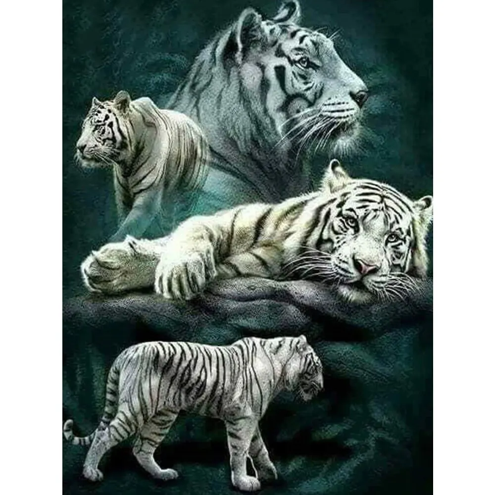 

DIY Diamond Painting Cross Stitch FULL Diamond Embroidery white tigers Home Decoration Hand Pasted