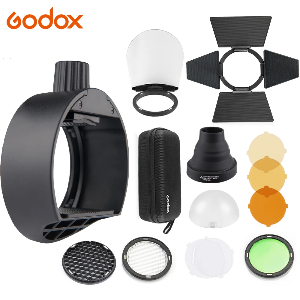 Godox-S-R1-Flash-Adapter-Ring-W-AK-R1-Flash-Light-Accessories-Kit-Barn-Door-Snoot