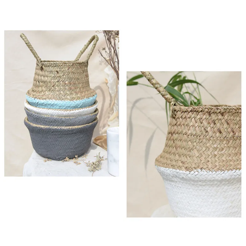 Бамбуковые корзины для хранения ручной работы, складные корзины для белья, плетеные корзины из ротанга, цветочные горшки, корзины для растений