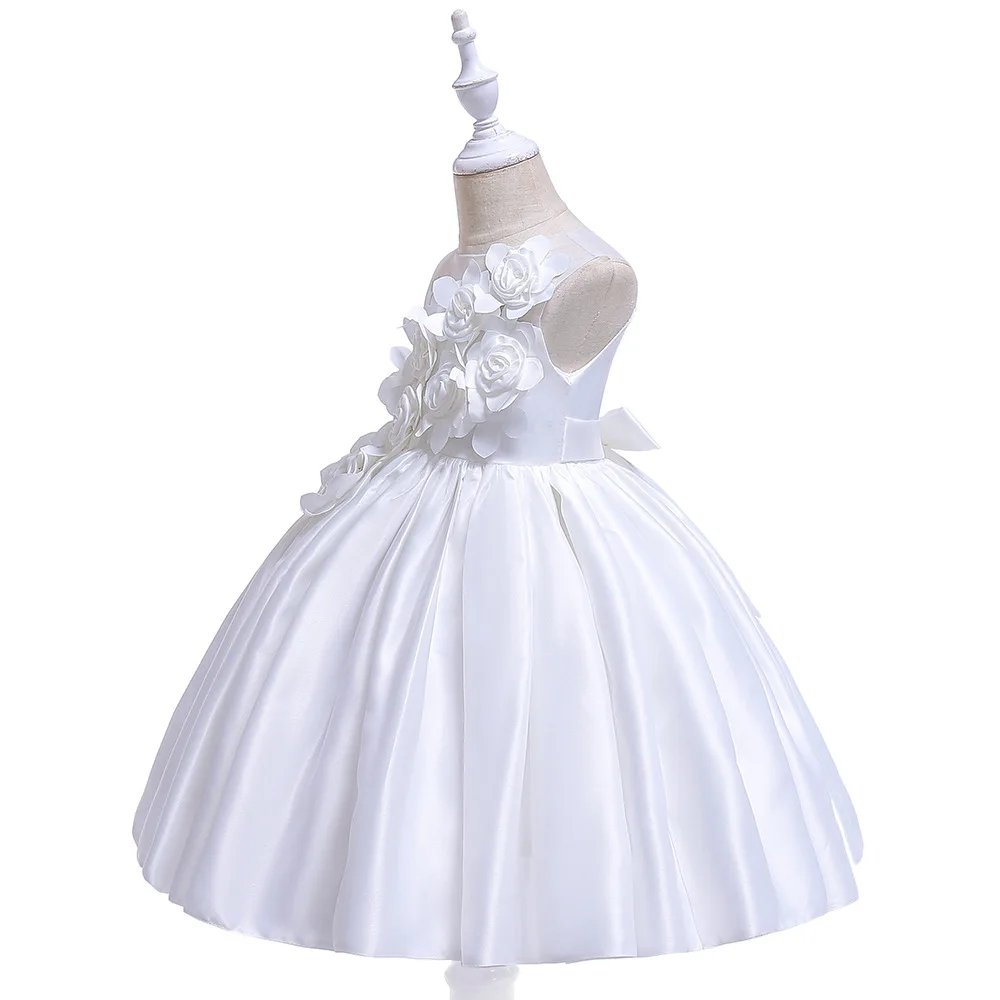 Лидер продаж, белые платья ручной работы для первого причастия для девочек, сатиновые платья трапециевидной формы с цветочным узором для девочек - Цвет: L5068