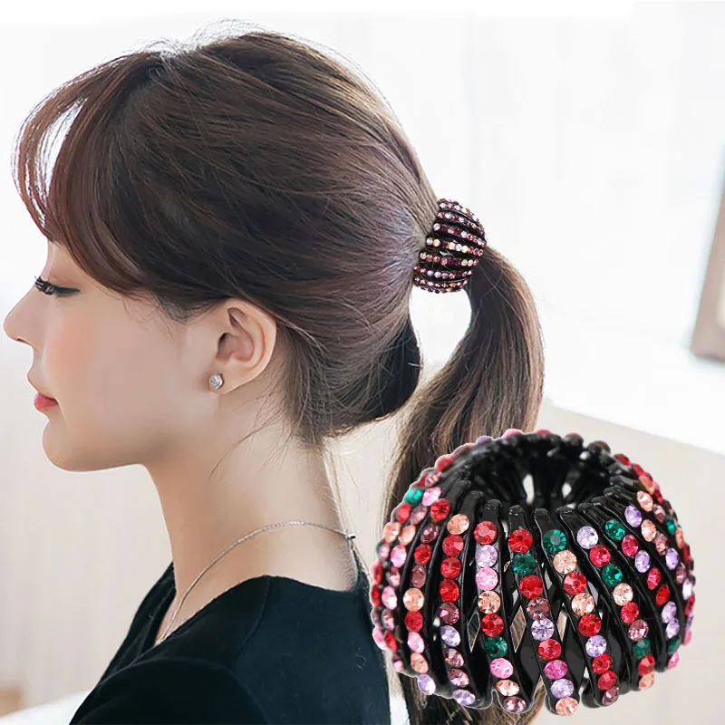 

3-5cm Crystal Headwear Shinning Hair Clip Nest Shape Hair Ties Bun Braider Tool Ponytail Holder Hair Claws Hair Accessories