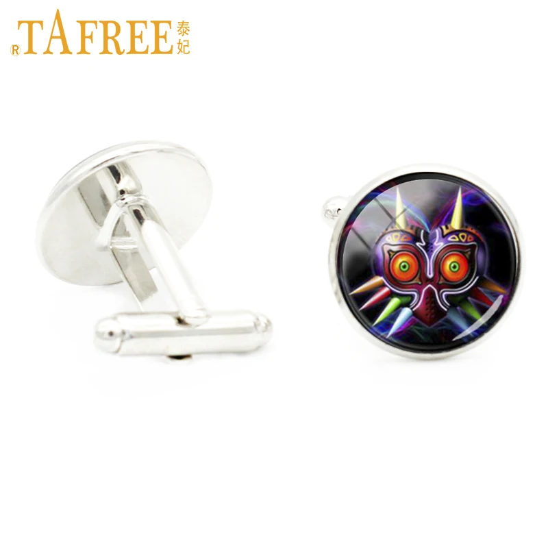 

TAFREE Video Game Cufflinks Majoras Mask Colorful owl Cuff Link funny Round Dome glass High Quality jewelry BA73