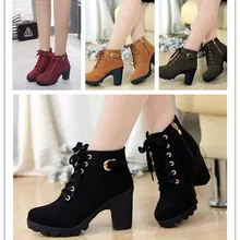 4 COLOES/Новые осенне-зимние модные женские ботинки из искусственной кожи на толстом каблуке высокого качества на шнуровке ботинки на толстом каблуке 35-41