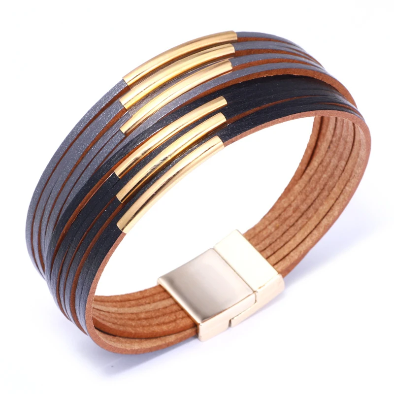 

BOAKO Multiple Layers Leather Bracelets For Woman Fashion Pulsera Mujer Charm Wrap Bracelet Gifts 2019 armbanden voor vrouwen