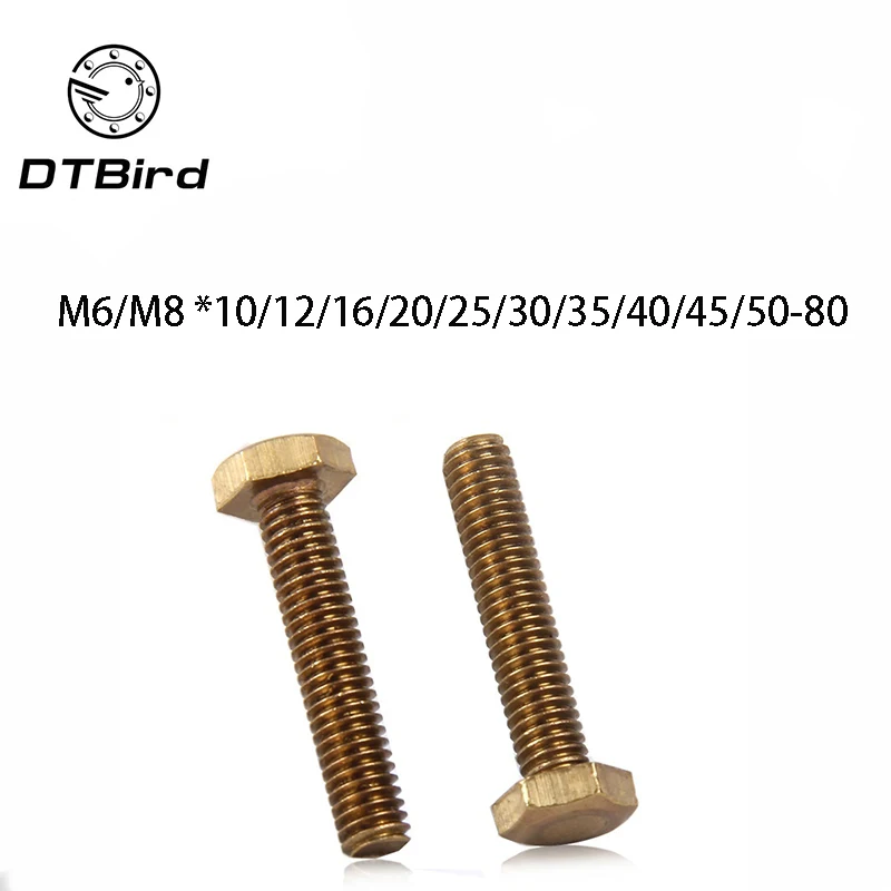10 шт M6/M8 * 10/12/16/20/25/30/35/40/45/50-80 Медь метрики нарезные болты DIN933 медный шестигранник Болт шестигранный винт с головкой