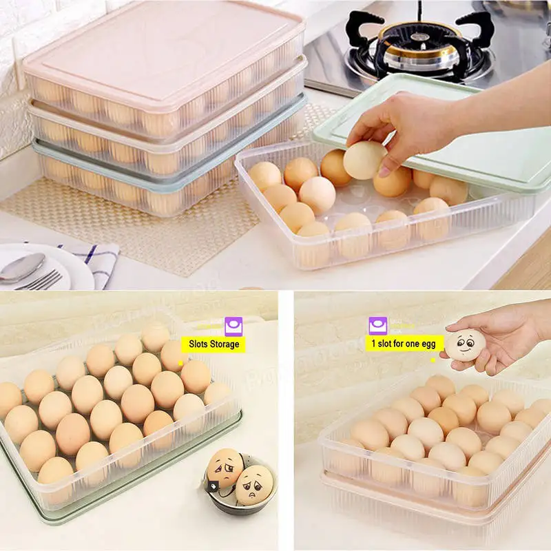 KCASA KC-ES01 24 Slots Egg Refrigerator Storage Holder Organizer Kitchen With Dust-Proof Lid