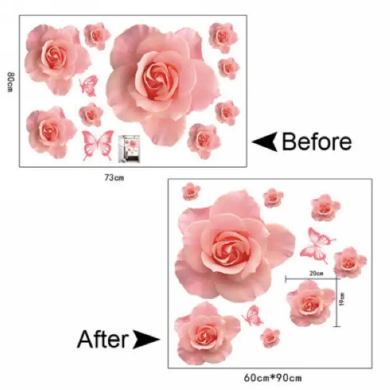 2018 Newest DIY Removable Vinyl 3D Pink Rose Butterfly Flower Wall Stickers Decal Art Home Decor