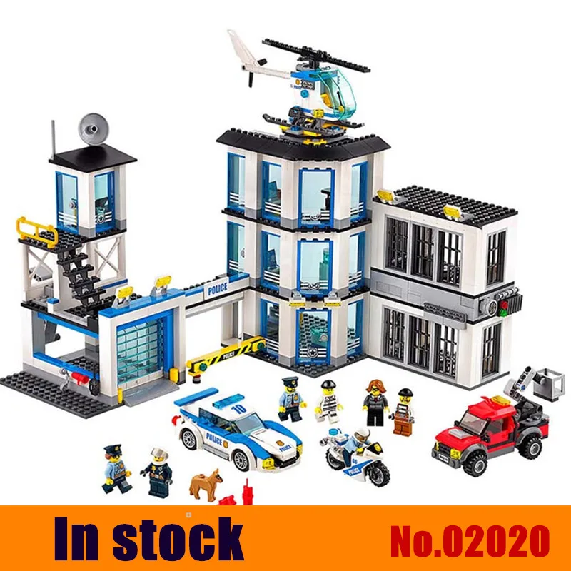 

02020 City Police Station Building Blocks Bricks Helicopter Car Compatible with legoings 60141 Bringuedos for children DIY Toys