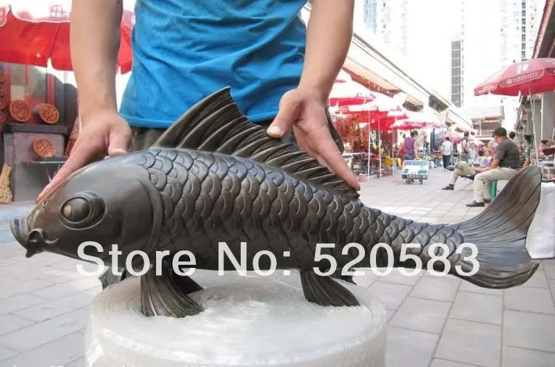 

China Pure Bronze Copper Refined Fengshui lucky Carved Money carp Fish Statue