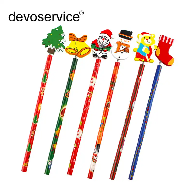 2018 Pencils 6pcsset New Santa Claus Pencil Cartoon Wood Stationery With Eraser Christmas Gift For Kids Kawaii School Supplies