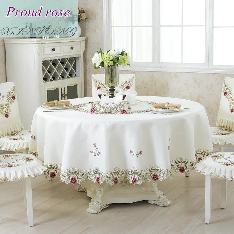 Proud Rose Round Tablecloth Beige Embroidered Tablecloths Table Cover Home Kitchen Supplies Table Decoration