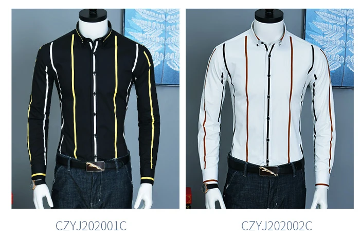 Caiziyijia Новинка 2019 года дизайнер с длинным рукавом Camisa Masculina мода платье в полоску рубашка для мужчин повседневное Slim Fit Хлопок Бизнес рубашк