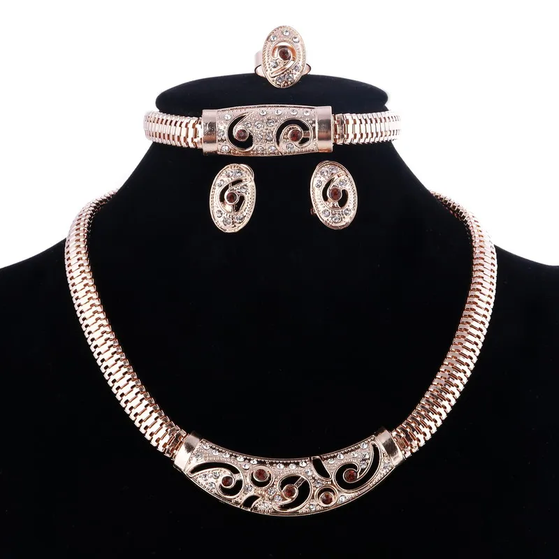 Модные африканские Дубай золотые украшения нигерийские хрустальные ожерелья серьги-кольца женские итальянские свадебные ювелирные наборы