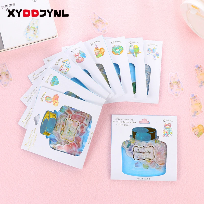 

48Pcs/Pack Second Season Cartoon Sticker Sweet Drifting Bottle Series Gift Gold Foil Bronzing Decoration Stickers