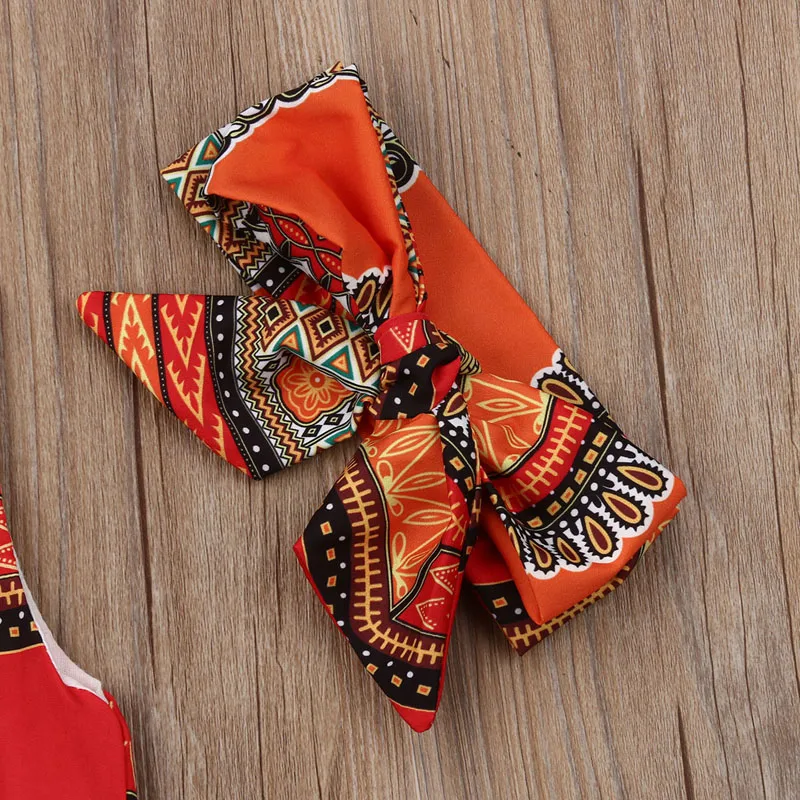 Africa Ethnic Style Toddler Kid Baby Girls Rompers Summer Sleeveless Jumpsuit Romper With Headband Clothes Outfits Set Playsuit Baby Bodysuits medium